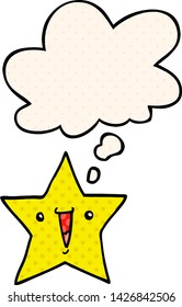 cartoon star with thought bubble in comic book style