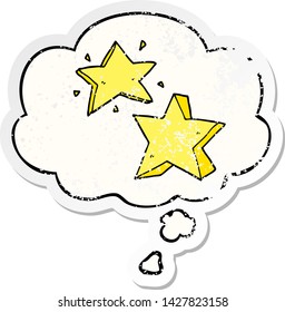 cartoon star with thought bubble as a distressed worn sticker