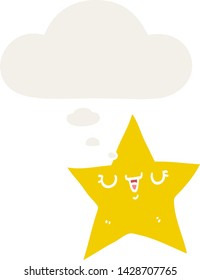 cartoon star with thought bubble in retro style