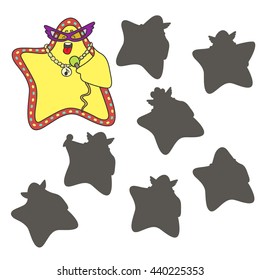 
Cartoon star.Find the right shadow image. Educational games for kids.Vector stock illustration