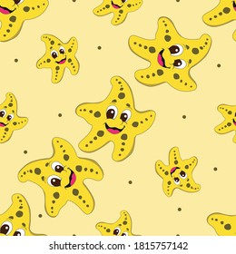 Caricatura Starfish. Fondo del diseño del patrón de vectores sin foco