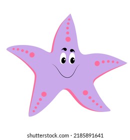 Cartoon starfish. Color vector illustration of inhabitant of the underwater world. Cute smiling character.