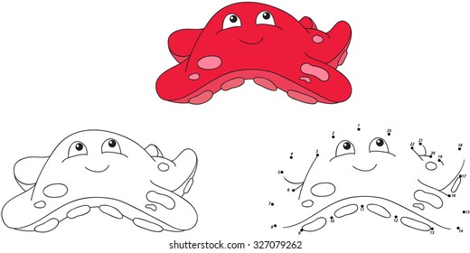 Cartoon starfish. Coloring and dot to dot educational game for kids. Vector illustration