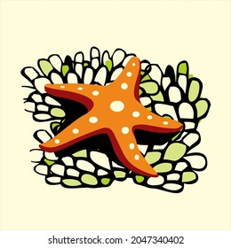 Cartoon of a starfish on a coral reef