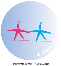 cartoon starfish pink blue in the bubbles