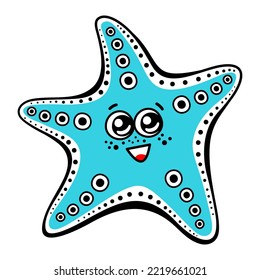 Cartoon starfish. Sea animal in shildish style. Vector illustration isolated on white background.
