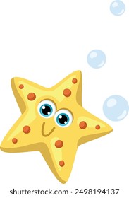 Cartoon starfish underwater. Funny ocean bottom fauna