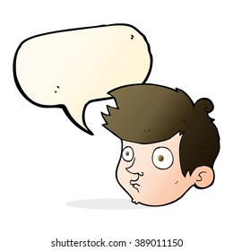 cartoon staring boy with speech bubble
