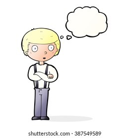 cartoon staring boy with thought bubble