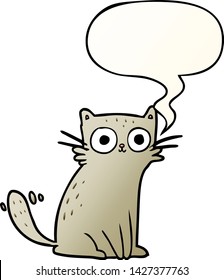 cartoon staring cat with speech bubble in smooth gradient style