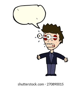 cartoon staring man with speech bubble
