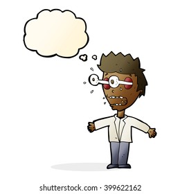 cartoon staring man with thought bubble
