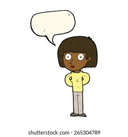 cartoon staring woman with speech bubble