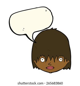 cartoon staring woman with speech bubble