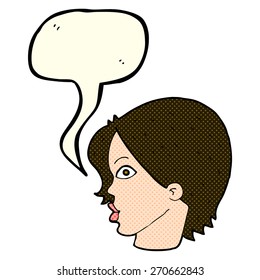 cartoon staring woman with speech bubble