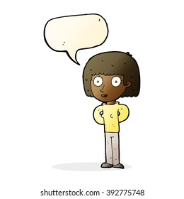 cartoon staring woman with speech bubble