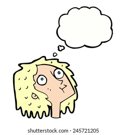 cartoon staring woman with thought bubble