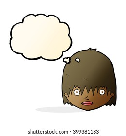 cartoon staring woman with thought bubble