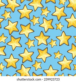 Cartoon stars against blue background. Seamless pattern
