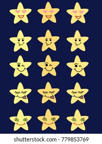 cartoon stars with different smiles, and clouds - kid vector illustration