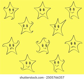 Cartoon stars, easy pattern for fabric printing, banner, cartoon ideas, stars in the night sky. Handmade.