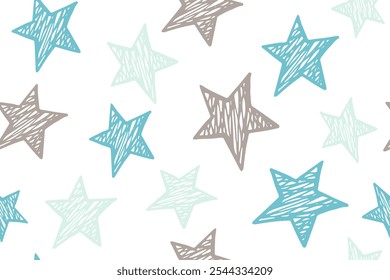 Cartoon stars magic vector seamless pattern. Astronomy background. New Year decoration. Wrapper or textile print with doodle stars. Baby clothes ornament.