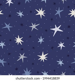 Cartoon stars on blue background. Seamless pattern. Vector illustration.