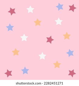 cartoon stars pink background. Space background. Kids backdrop. Vector illustration.