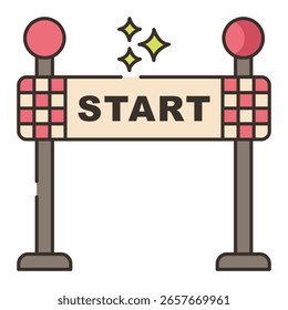 Cartoon Start Line Gate with Checkered Pattern and Sparkling Sta