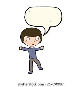 cartoon startled boy with speech bubble
