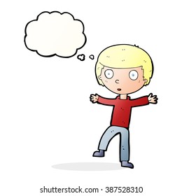 cartoon startled boy with thought bubble