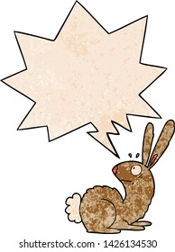 caricatura de conejo aturdido con burbuja de habla en estilo de textura retro