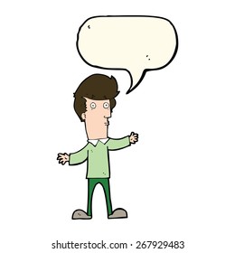 caricatura de un hombre sobresaltado con burbuja de habla