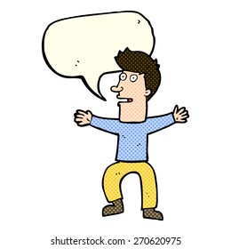cartoon startled man with speech bubble