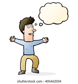 caricatura de un hombre sobresaltado con burbuja de pensamiento