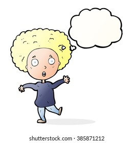 cartoon startled person with thought bubble