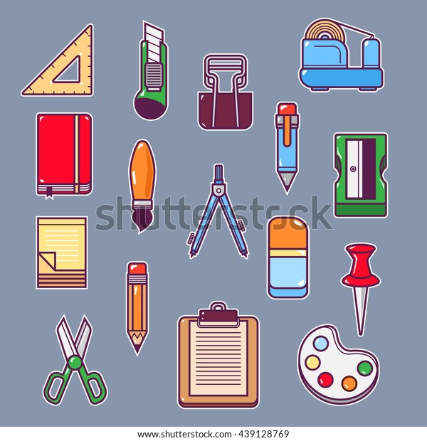 Cartoon Stationery Icon Set Stock Vector (Royalty Free) 439128769