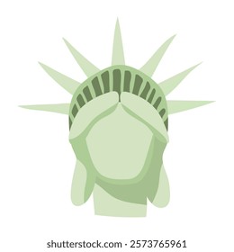 A cartoon of the Statue of Liberty with a green face. The statue is a symbol of freedom and democracy