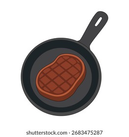 Cartoon Steak On The Pan Simple Logo Design Icon Digital
