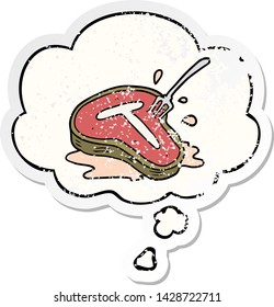 filete de caricatura con burbuja de pensamiento como pegatina gastada angustiada