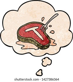 cartoon steak with thought bubble in grunge texture style