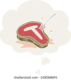 Cartoon-Steak mit Gedankenblase im Retro-Stil