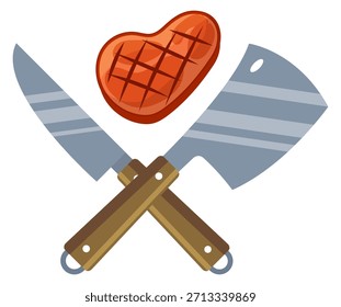 A cartoon of a steak and two knives