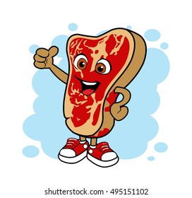 Cartoon steak. Vector mascot.