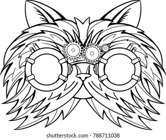 Cartoon Steampunk Cate Face Outline. For Coloring Pages, Textiles and Cards.