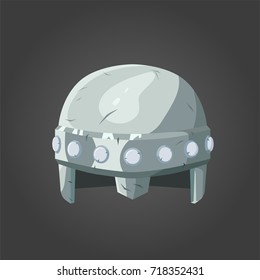 Cartoon steel medieval helmet. Fantasy helmet for role-playing game. Vector object. Iron knight's helmet.