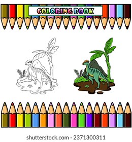 Cartoon Stegoceras in the jungle for coloring book