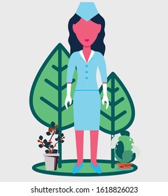 Cartoon stewardess isolated on background. Vector illustration