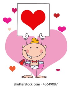 Cartoon Stick Cupid with Banner Heart