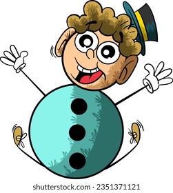 cartoon stick figure. stick boy become snowman.